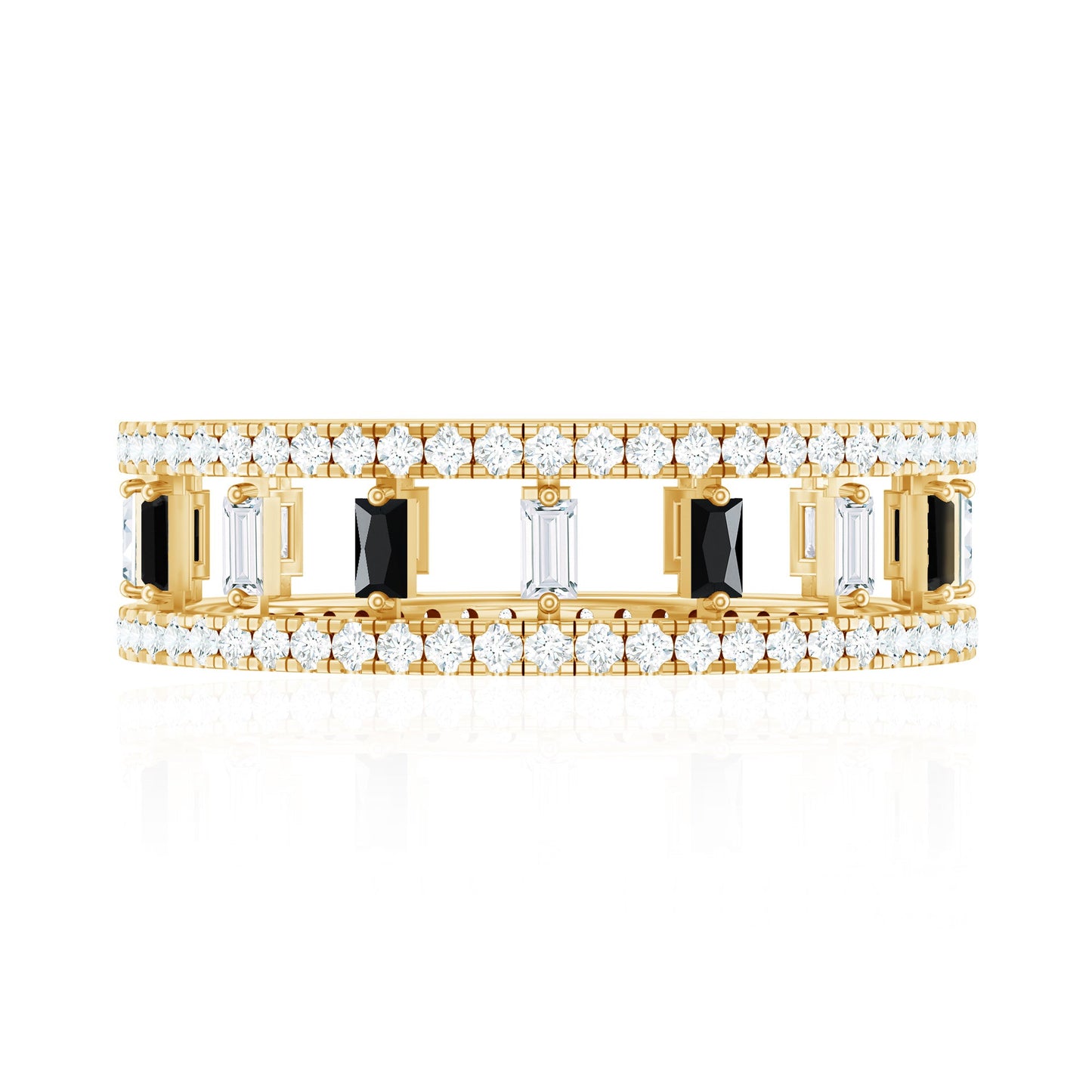 Baguette Cut Black Spinel and Moissanite Wedding Band