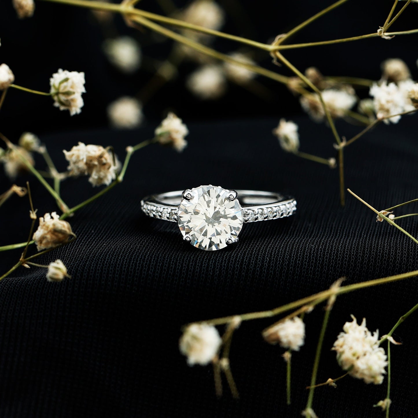 2.25 CT Round Cut Moissanite Engagement Ring in 4 Prong Setting