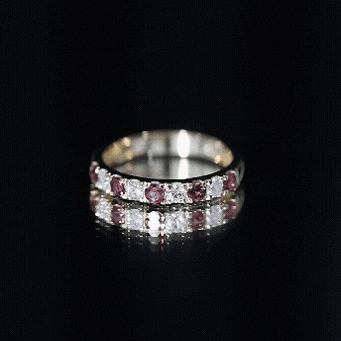 Natural Pink Tourmaline and Diamond Wedding Band Ring