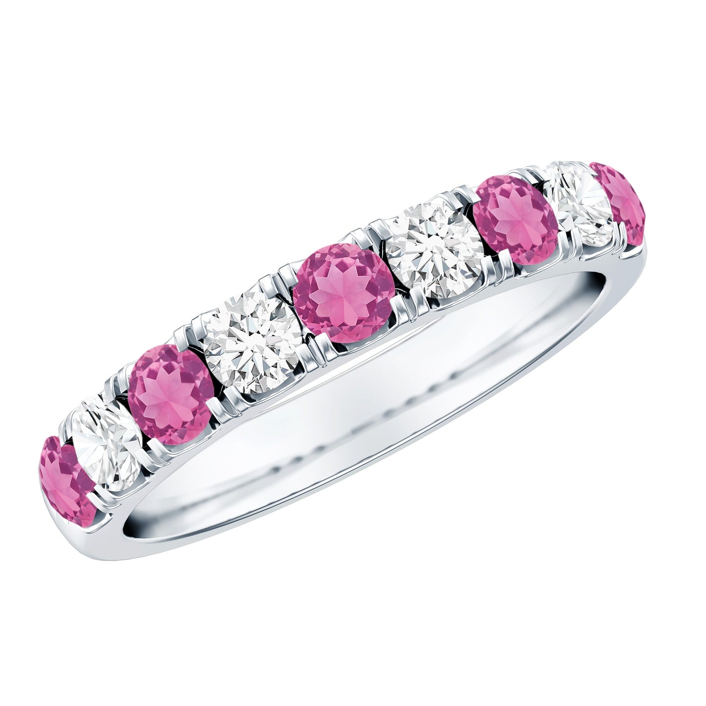 Natural Pink Tourmaline and Diamond Wedding Band Ring