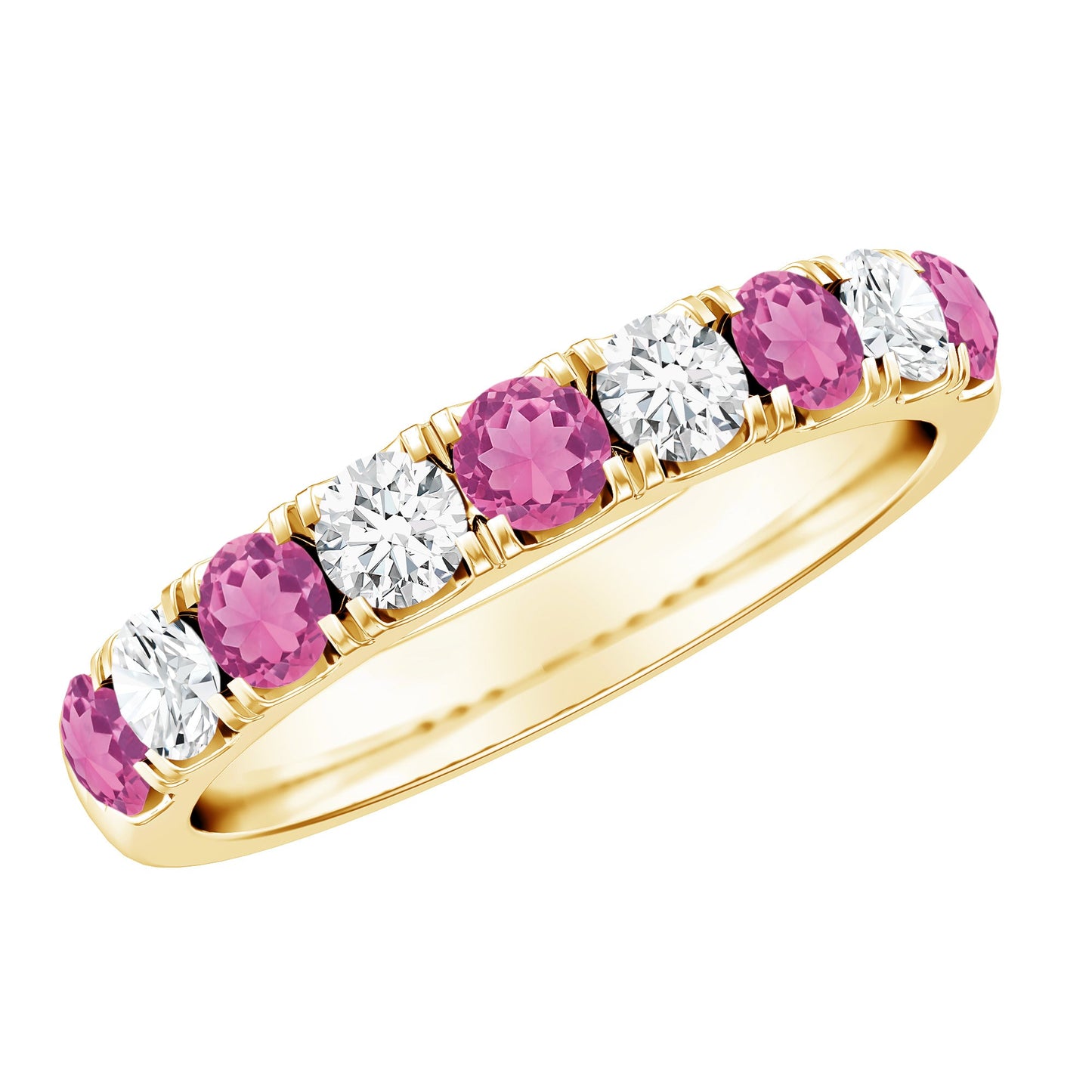Natural Pink Tourmaline and Diamond Wedding Band Ring