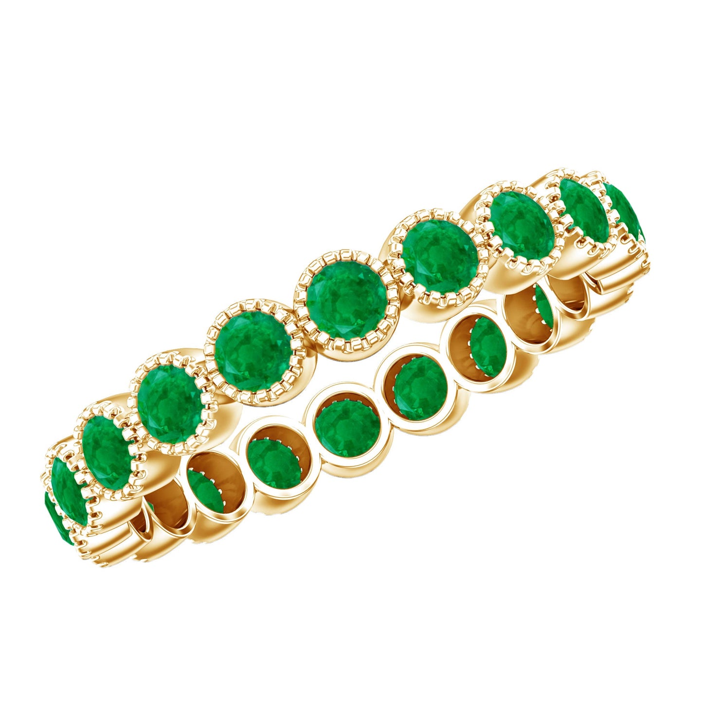 Milgrain Bezel Set Round Emerald Eternity Wedding Band