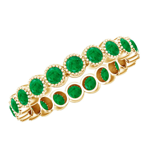 Milgrain Bezel Set Round Emerald Eternity Wedding Band