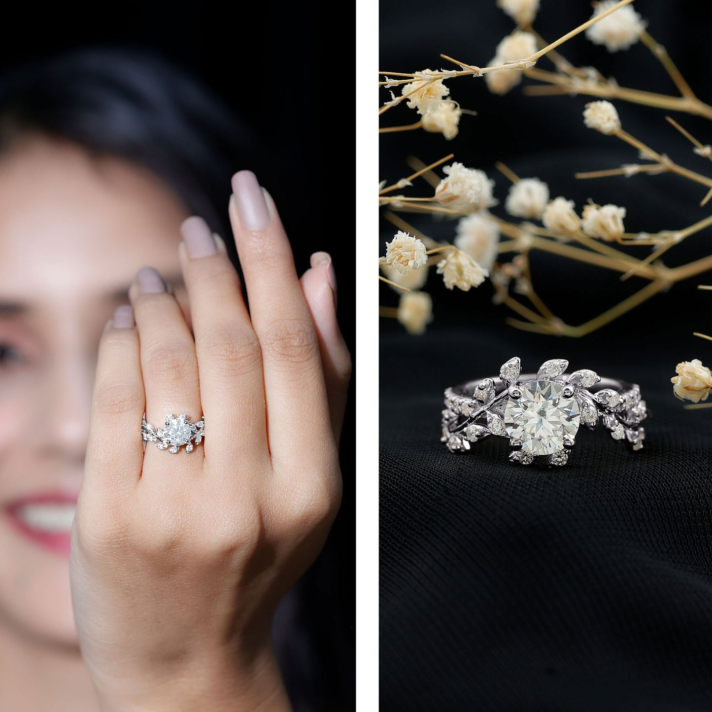 Moissanite Flower Engagement Ring