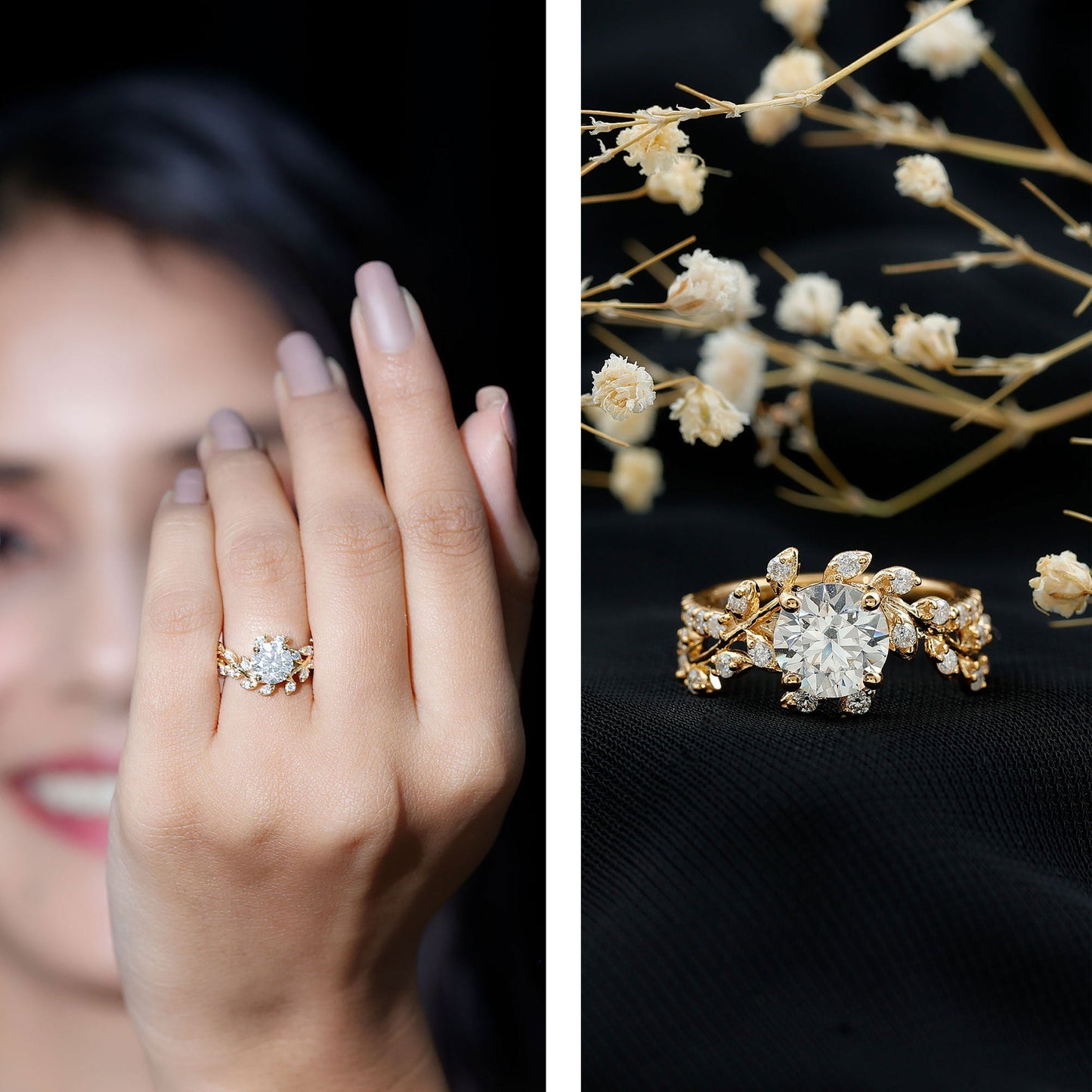 Moissanite Flower Engagement Ring