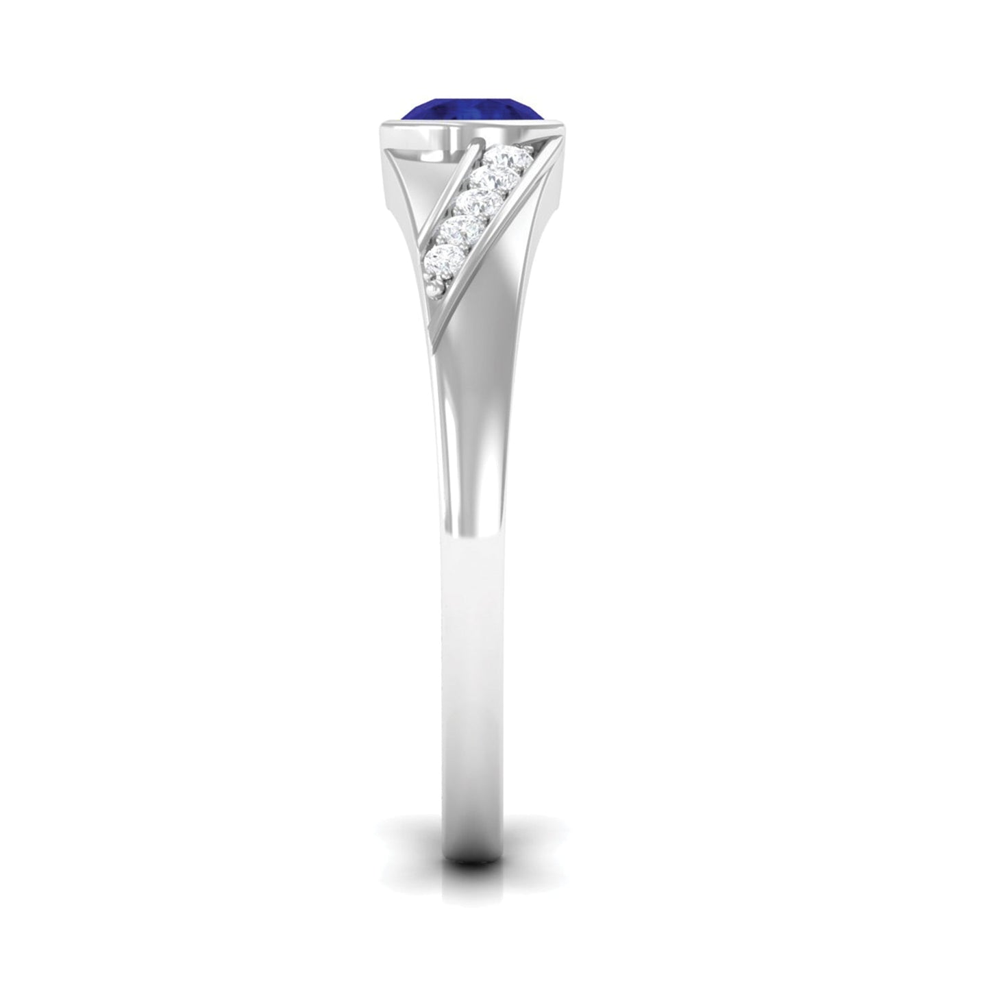 Bezel Set Blue Sapphire and Diamond Engagement Ring for Men