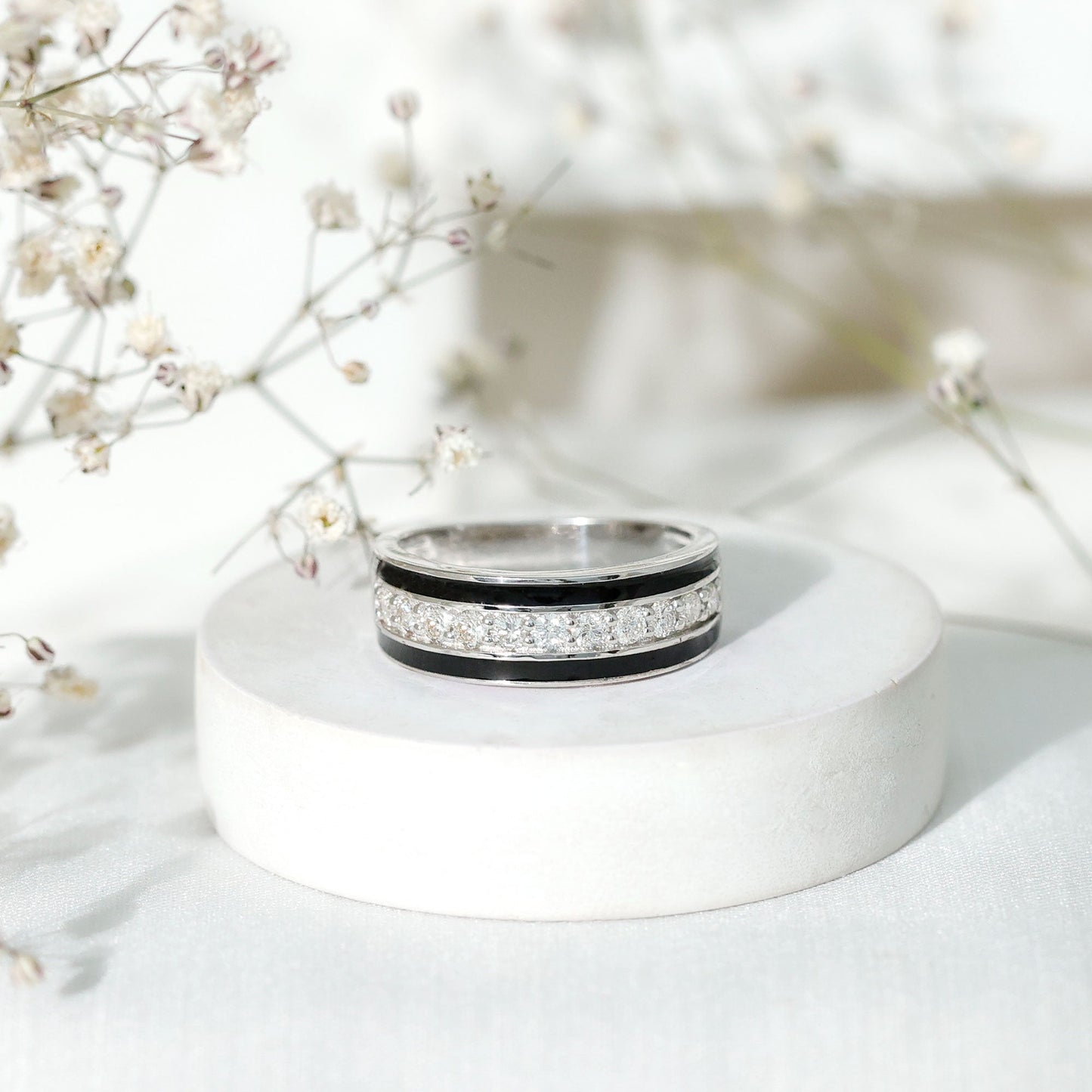 Natural Diamond and Enamel Wedding Band for Men