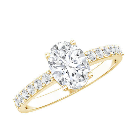 Certified 6X8 MM Moissanite Oval Engagement Ring With Side Stones