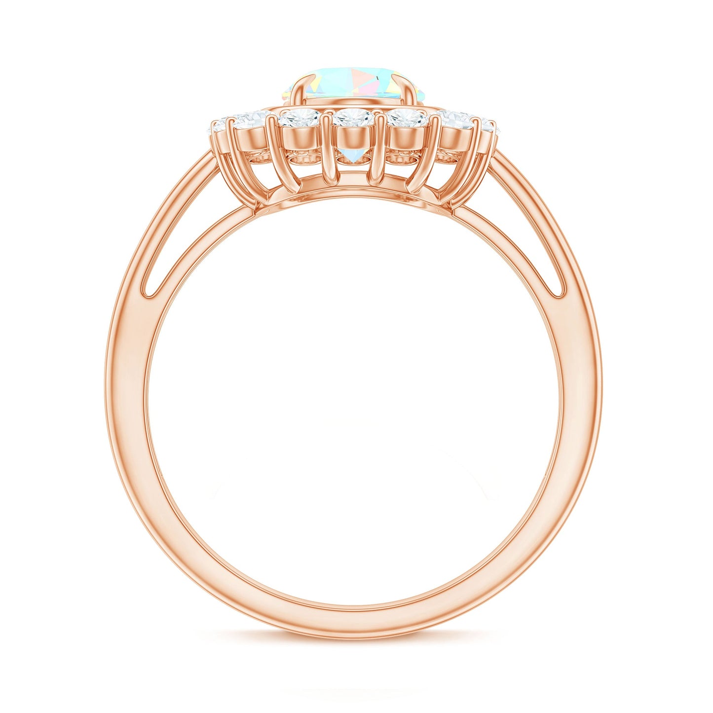 6x8mm Oval Cut Ethiopian Opal Halo Engagement Ring with Moissanite