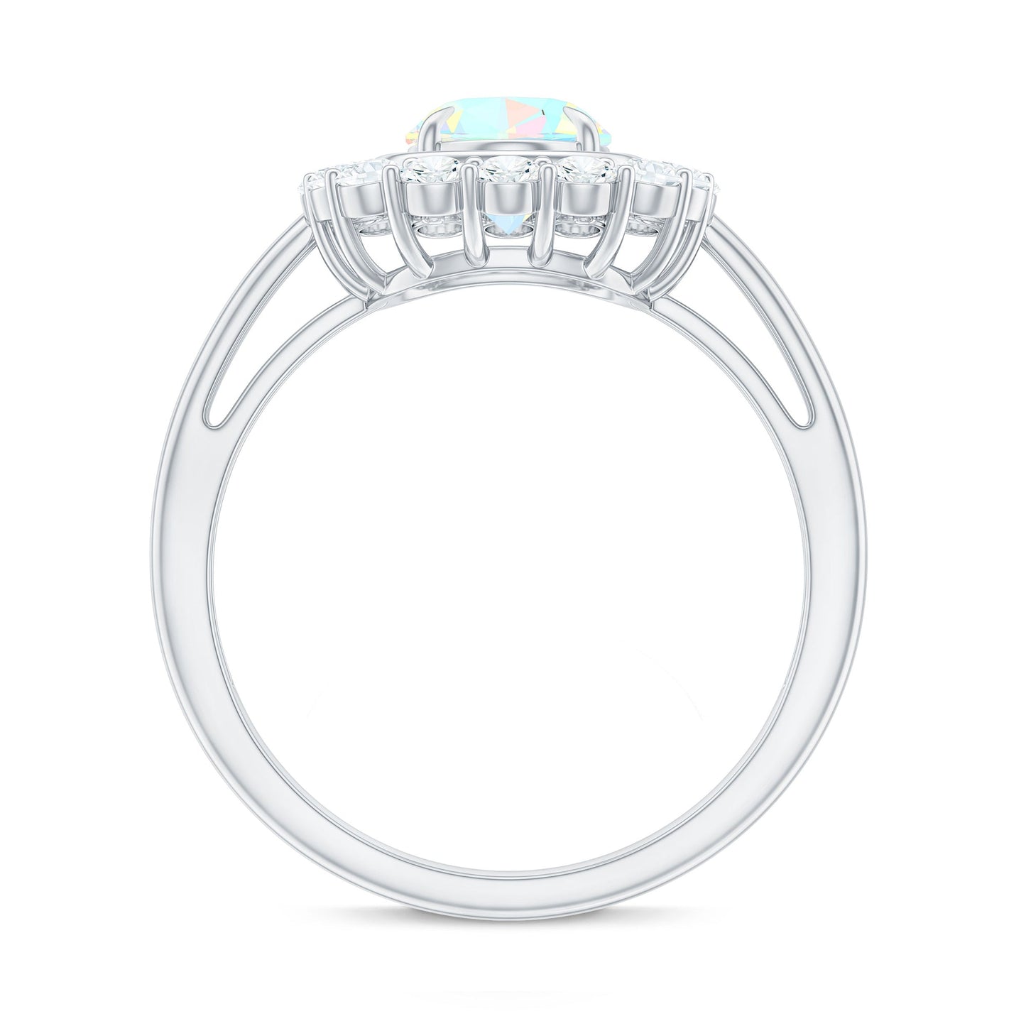 6x8mm Oval Cut Ethiopian Opal Halo Engagement Ring with Moissanite