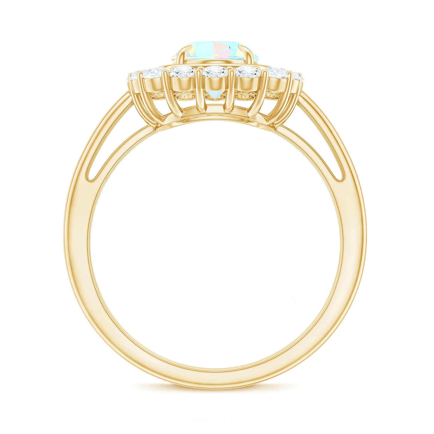 6x8mm Oval Cut Ethiopian Opal Halo Engagement Ring with Moissanite