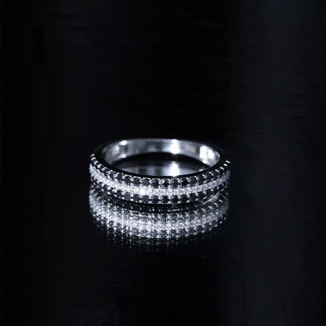 Certified Lab Grown Black Diamond Three Row Wedding Band with Moissanite