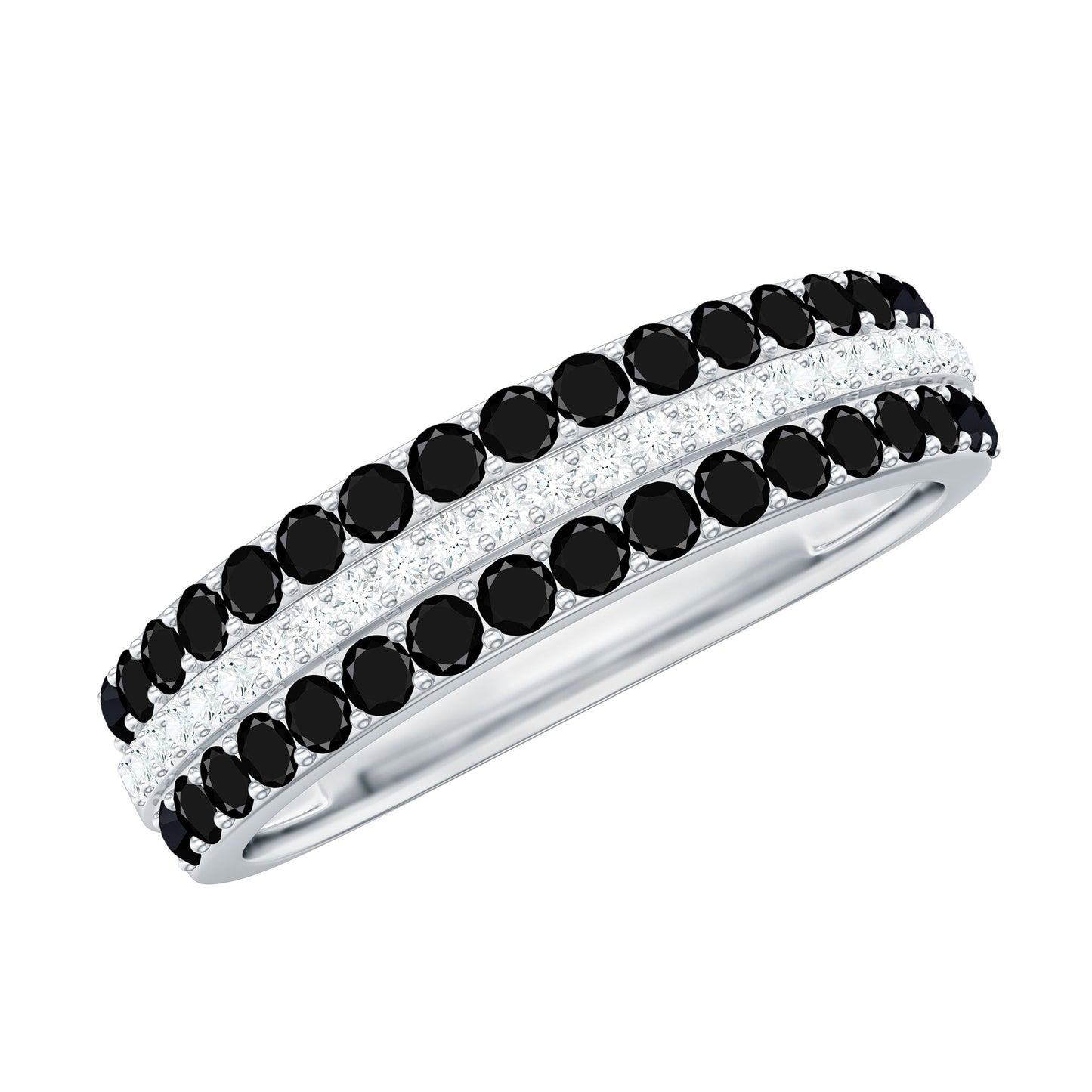 Certified Lab Grown Black Diamond Three Row Wedding Band with Moissanite