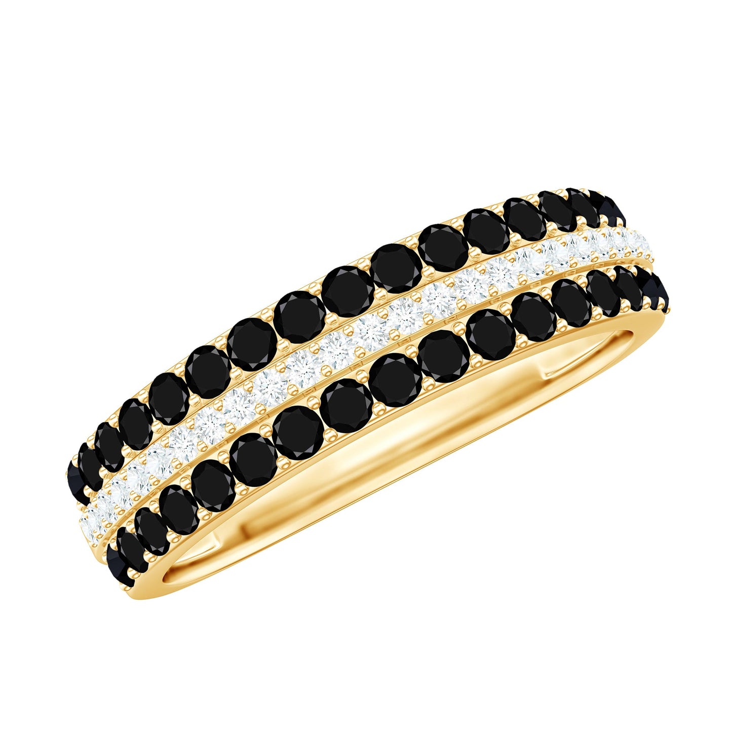 Certified Lab Grown Black Diamond Three Row Wedding Band with Moissanite