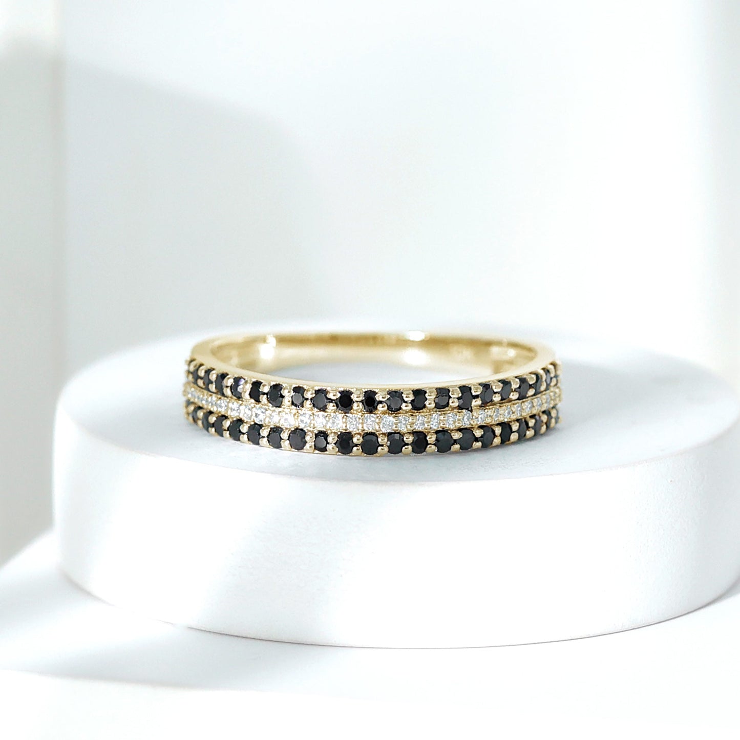 Certified Lab Grown Black Diamond Three Row Wedding Band with Moissanite