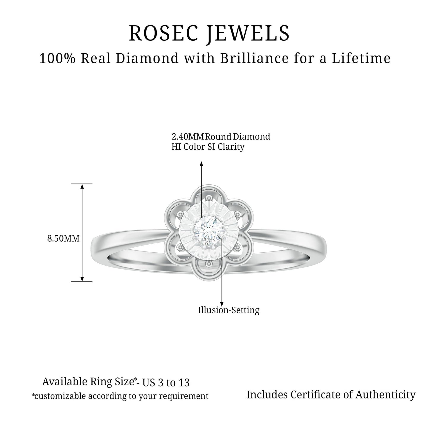 Miracle Plate Real Diamond Flower Promise Ring