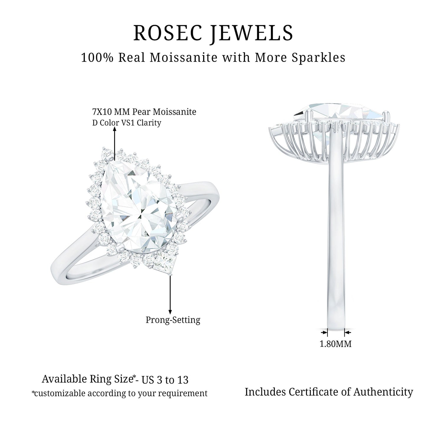 Pear Shape Moissanite Huge Engagement Ring with Halo