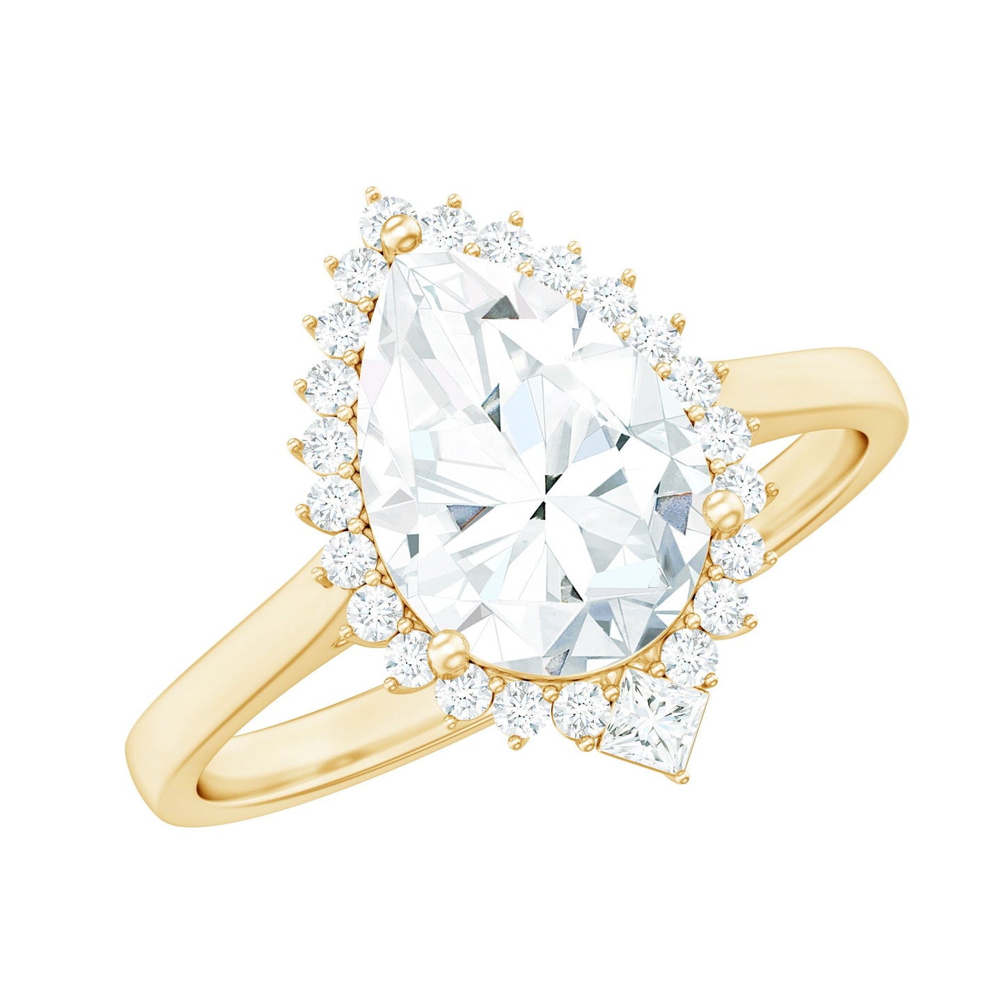 Pear Shape Moissanite Huge Engagement Ring with Halo
