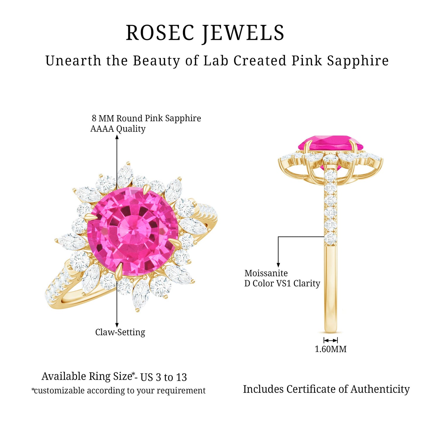 Created Pink Sapphire Cocktail Ring with Moissanite Floral Halo