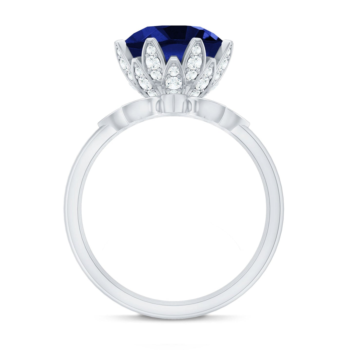 Nature Inspired 4.5 Carat Lab Grown Blue Sapphire Diamond Engagement Ring with Enhancer