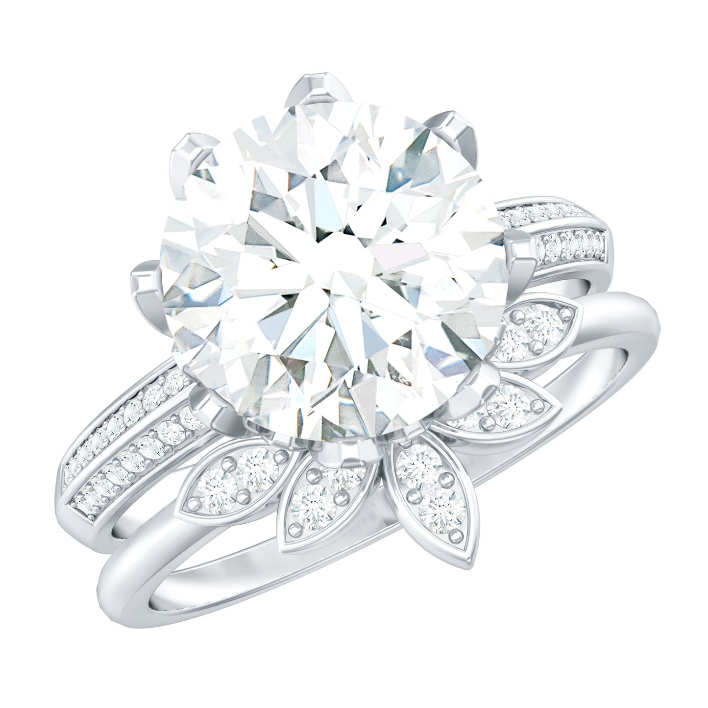 Cubic Zirconia Floral Inspired Wedding Ring Set For Women