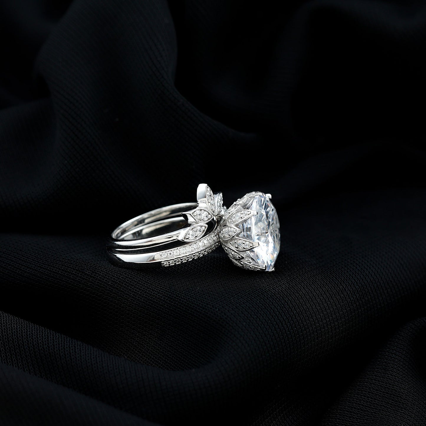 Cubic Zirconia Floral Inspired Wedding Ring Set For Women