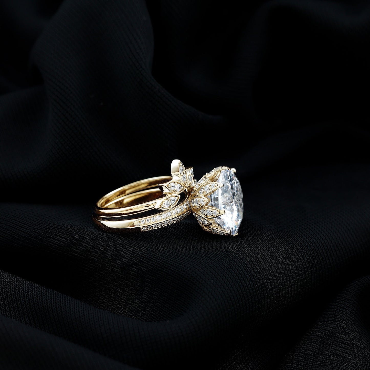 Cubic Zirconia Floral Inspired Wedding Ring Set For Women