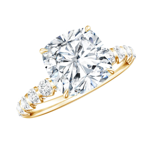 Cushion Cut Zircon Engagement Ring with Side Stones