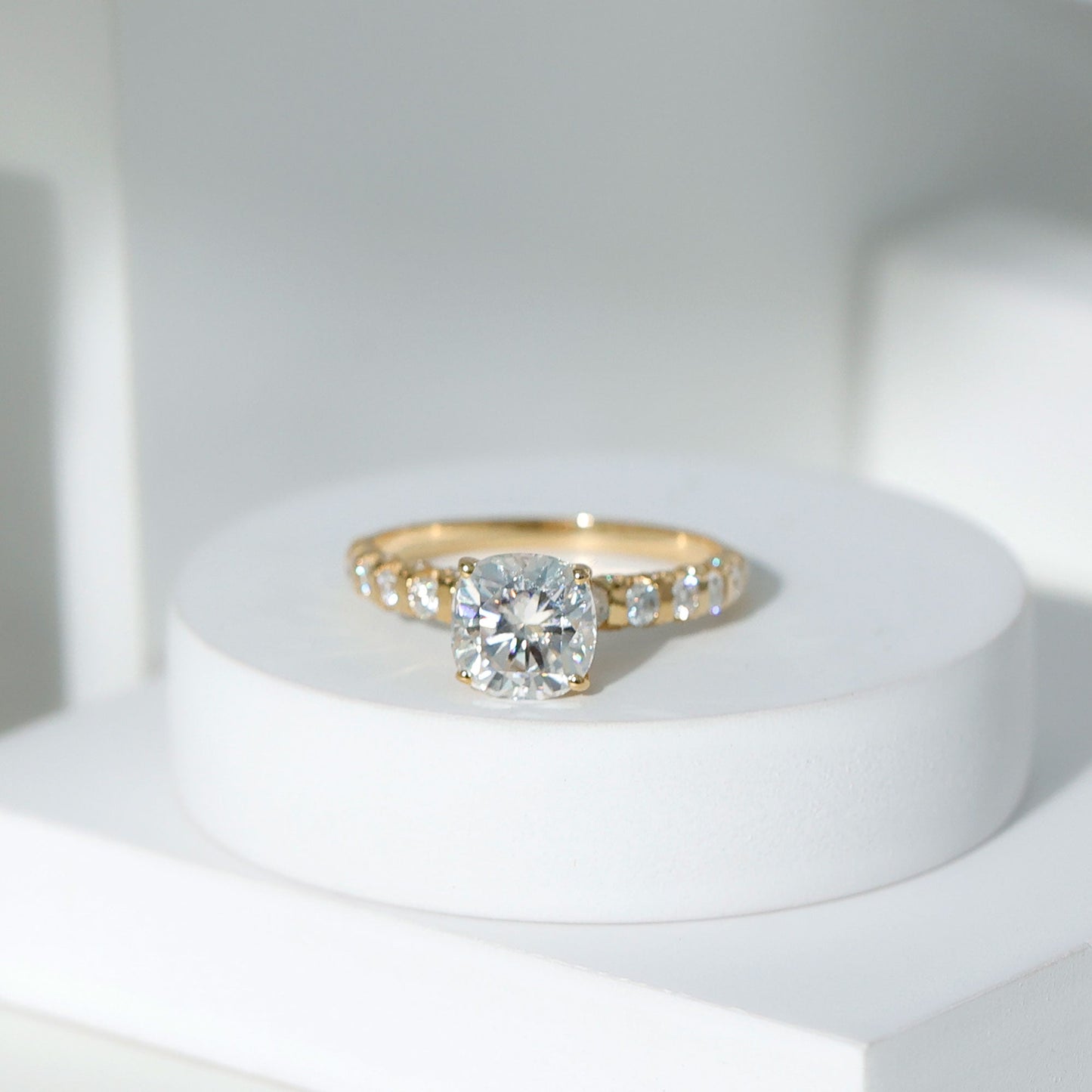 Cushion Cut Zircon Engagement Ring with Side Stones