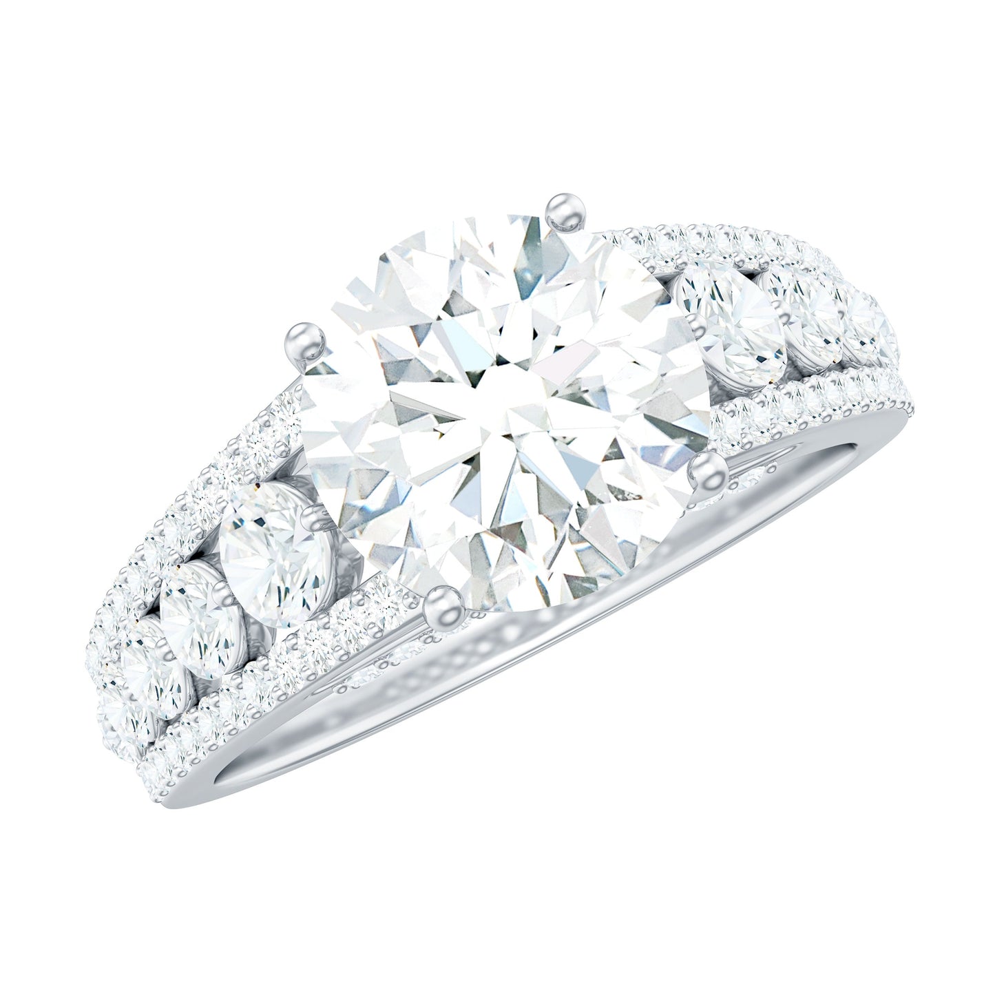 Round Cubic Zirconia Engagement Ring with Side Stones