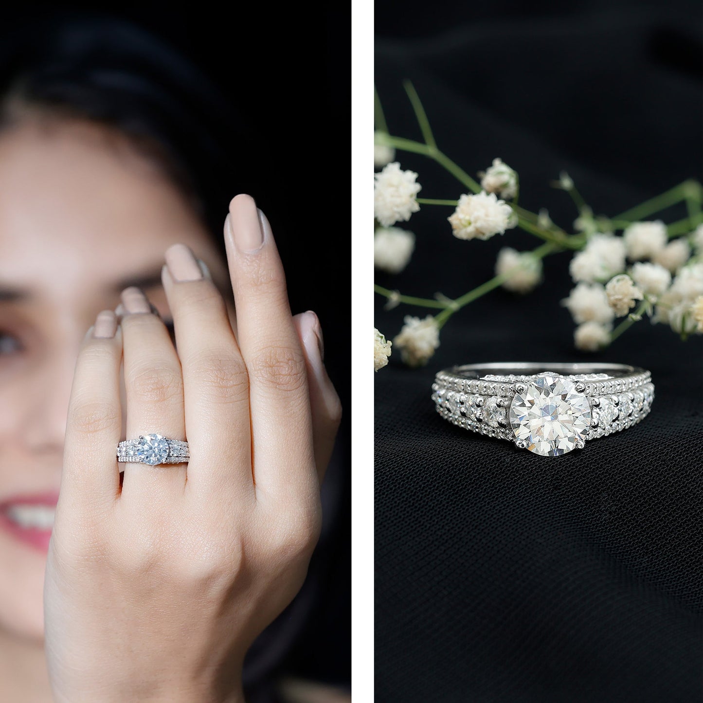 Round Cubic Zirconia Engagement Ring with Side Stones