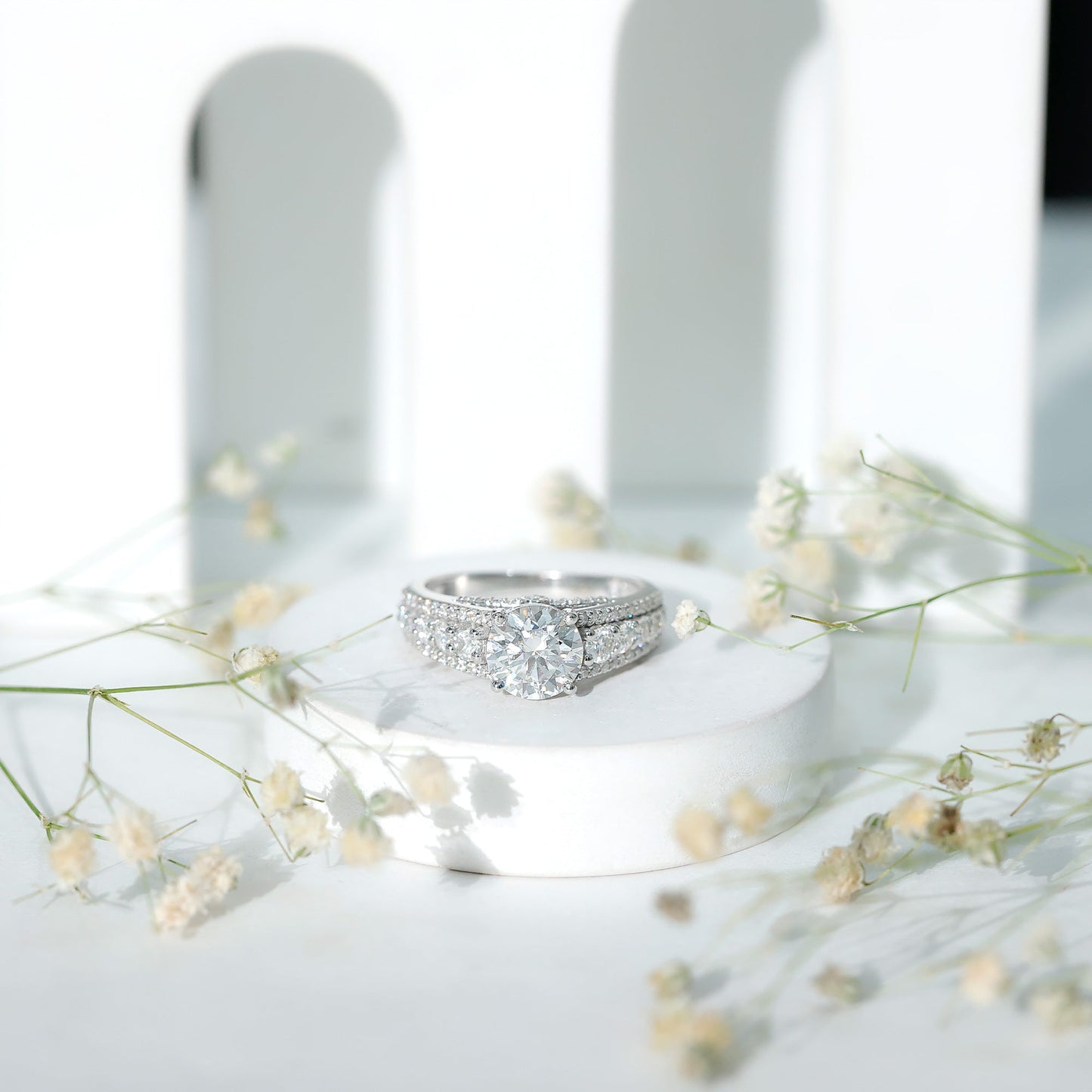 Round Cubic Zirconia Engagement Ring with Side Stones