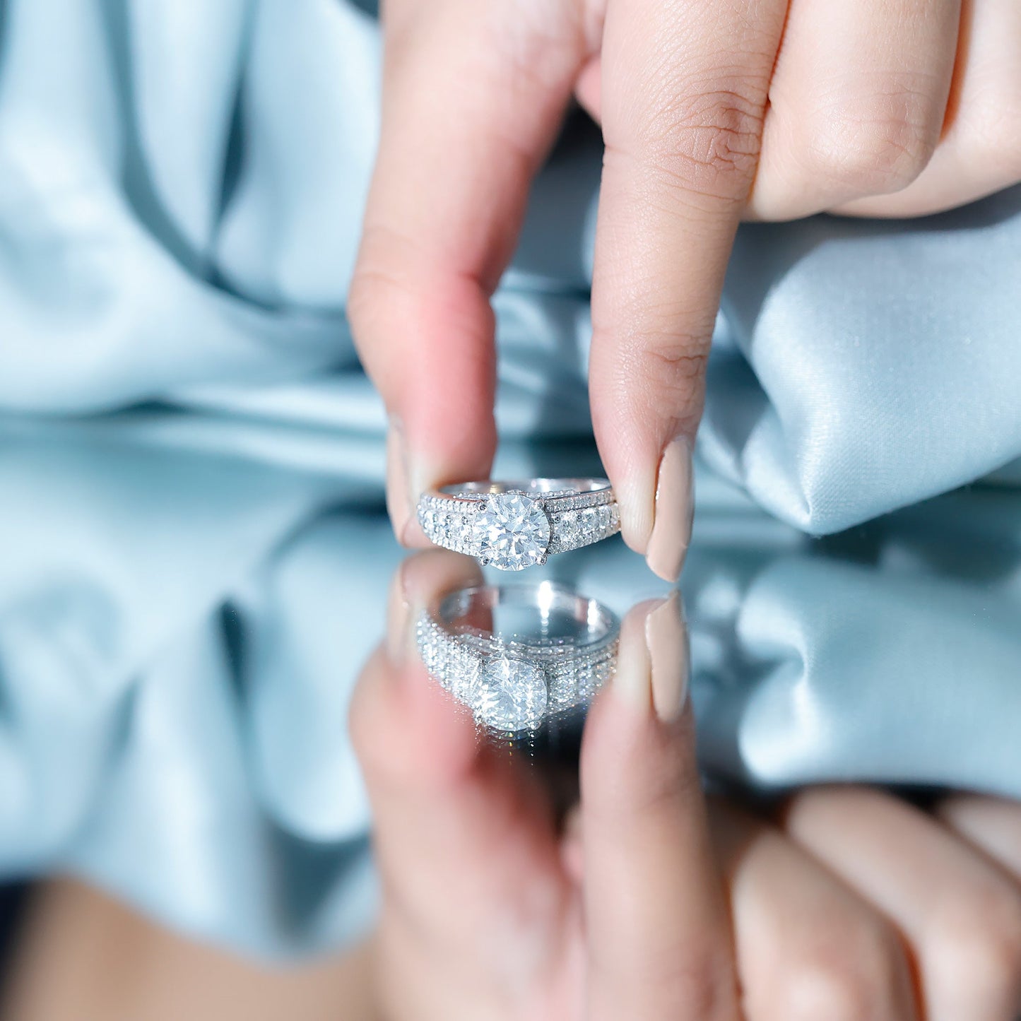 Round Cubic Zirconia Engagement Ring with Side Stones