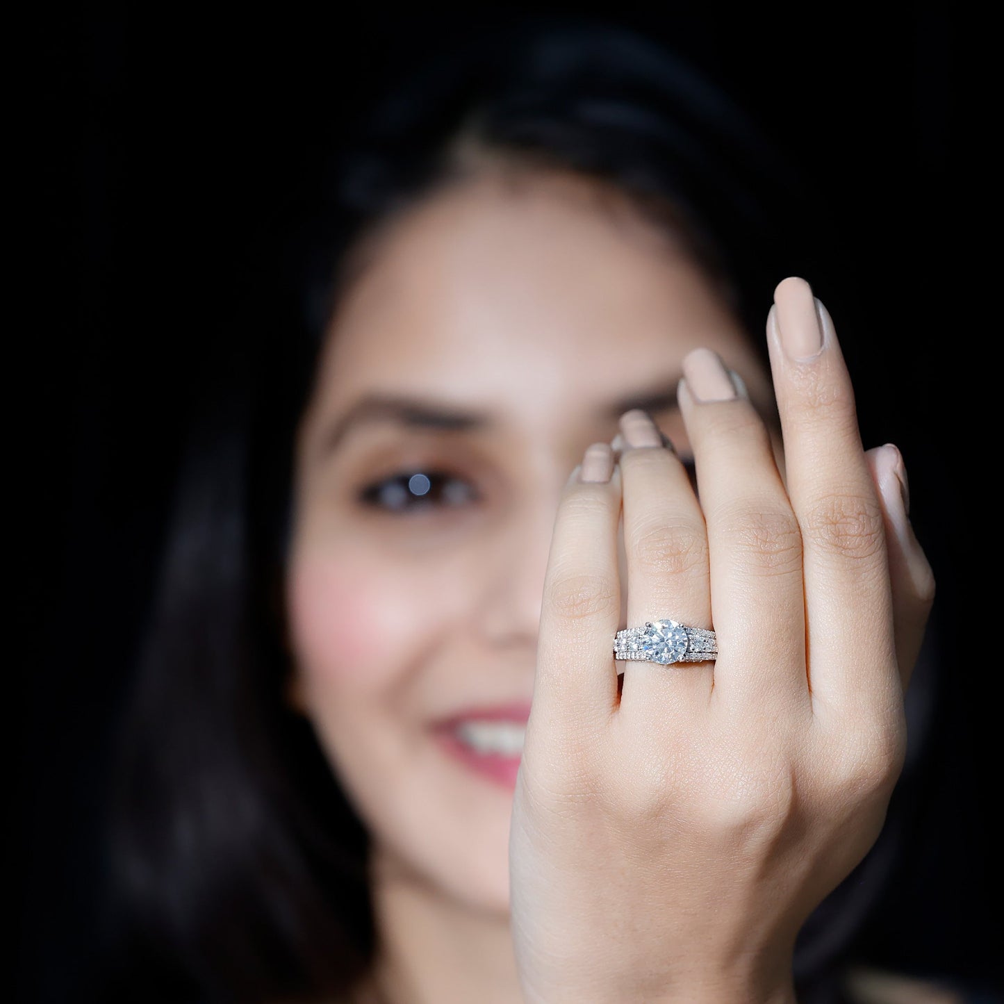 Round Cubic Zirconia Engagement Ring with Side Stones