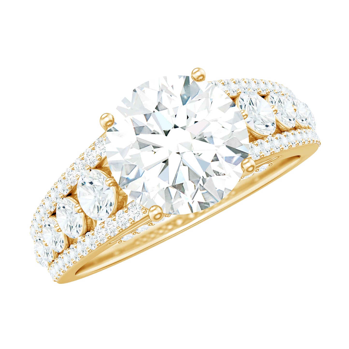 Round Cubic Zirconia Engagement Ring with Side Stones