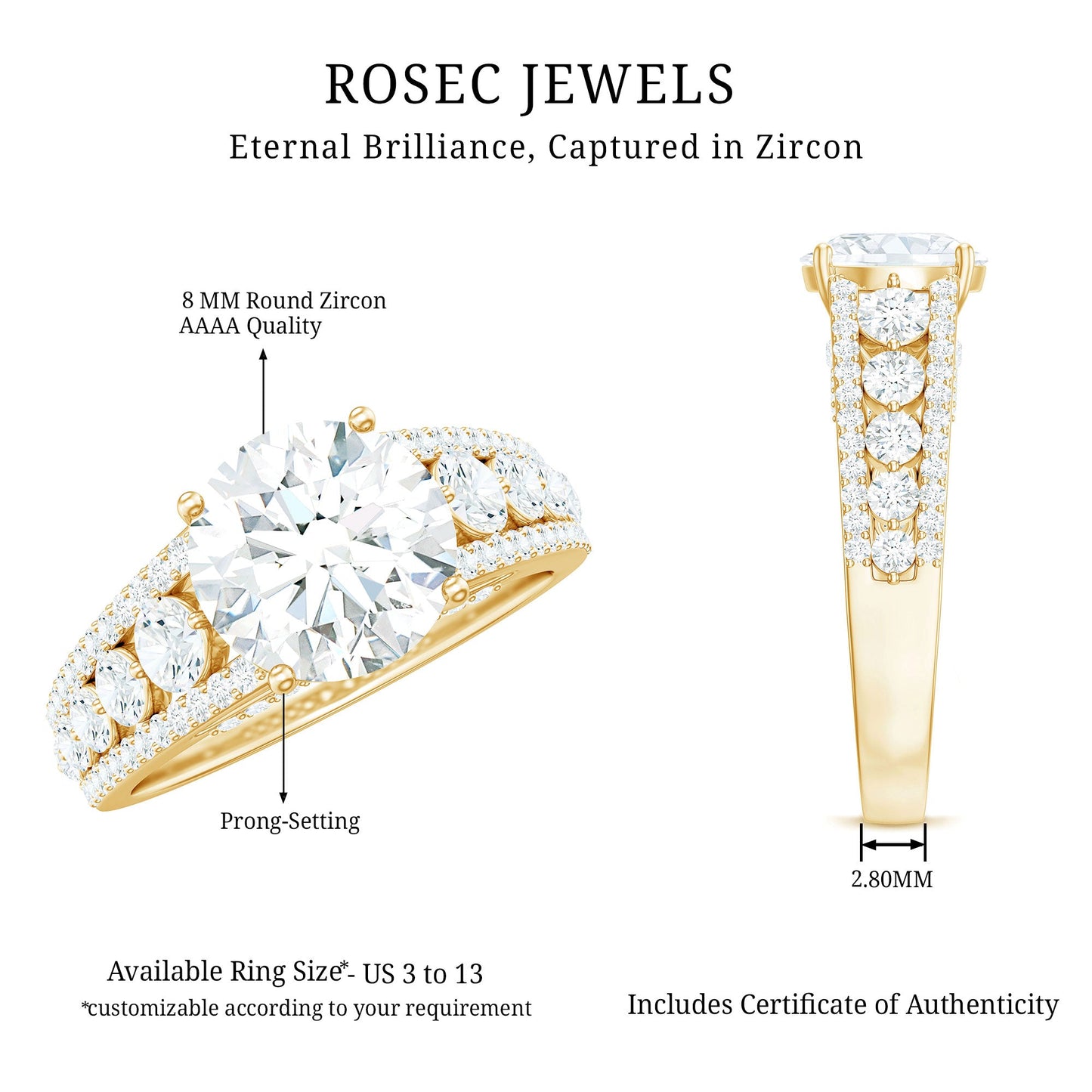 Round Cubic Zirconia Engagement Ring with Side Stones