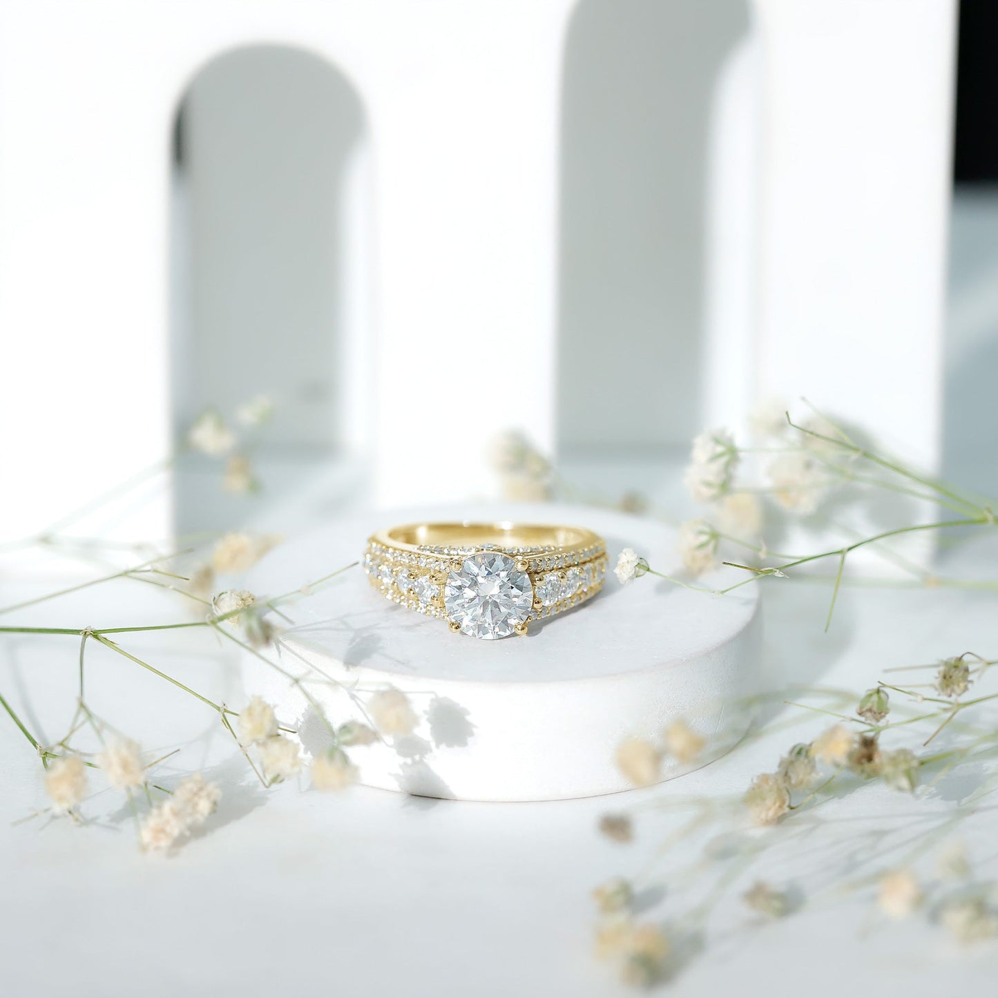 Round Cubic Zirconia Engagement Ring with Side Stones