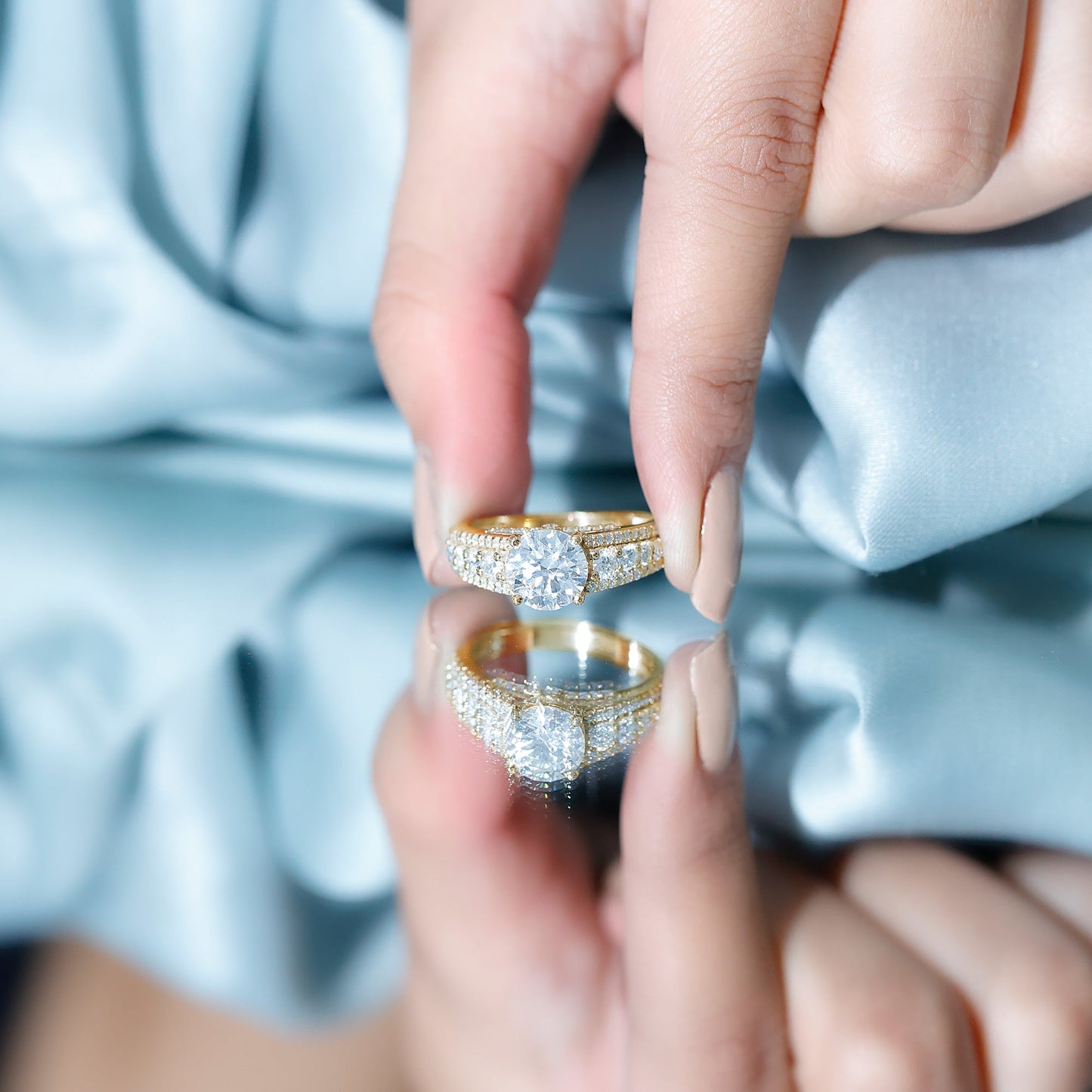 Round Cubic Zirconia Engagement Ring with Side Stones