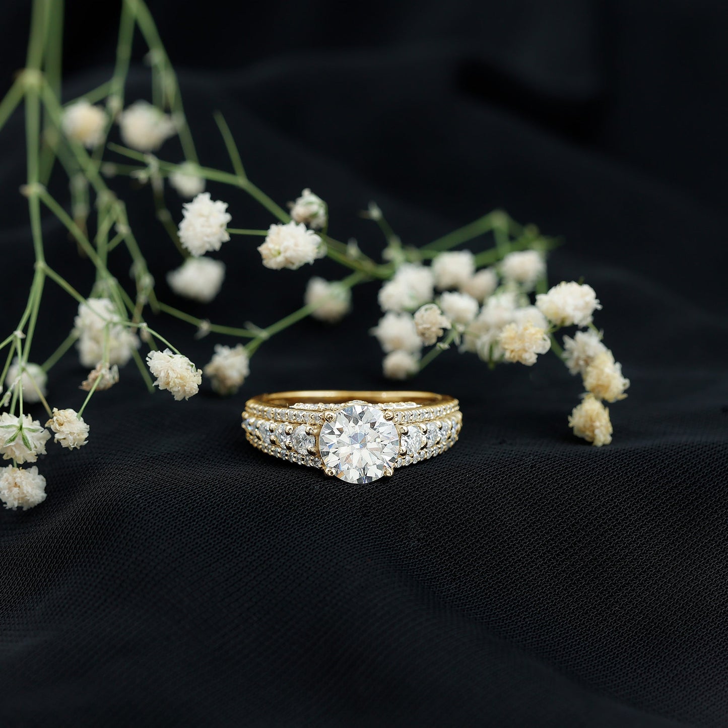 Round Cubic Zirconia Engagement Ring with Side Stones