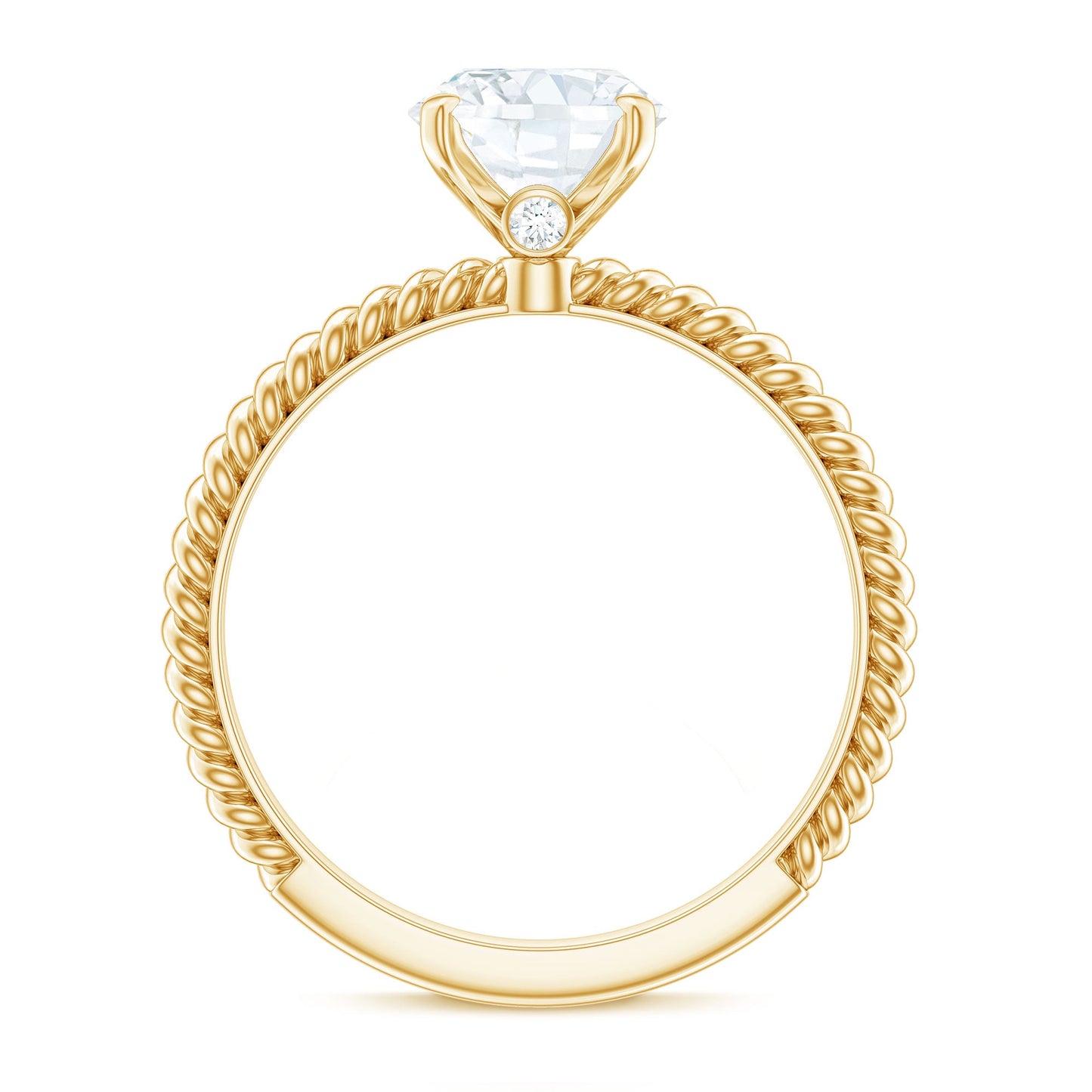 Oval Zircon Solitaire Ring with Twisted Rope Shank