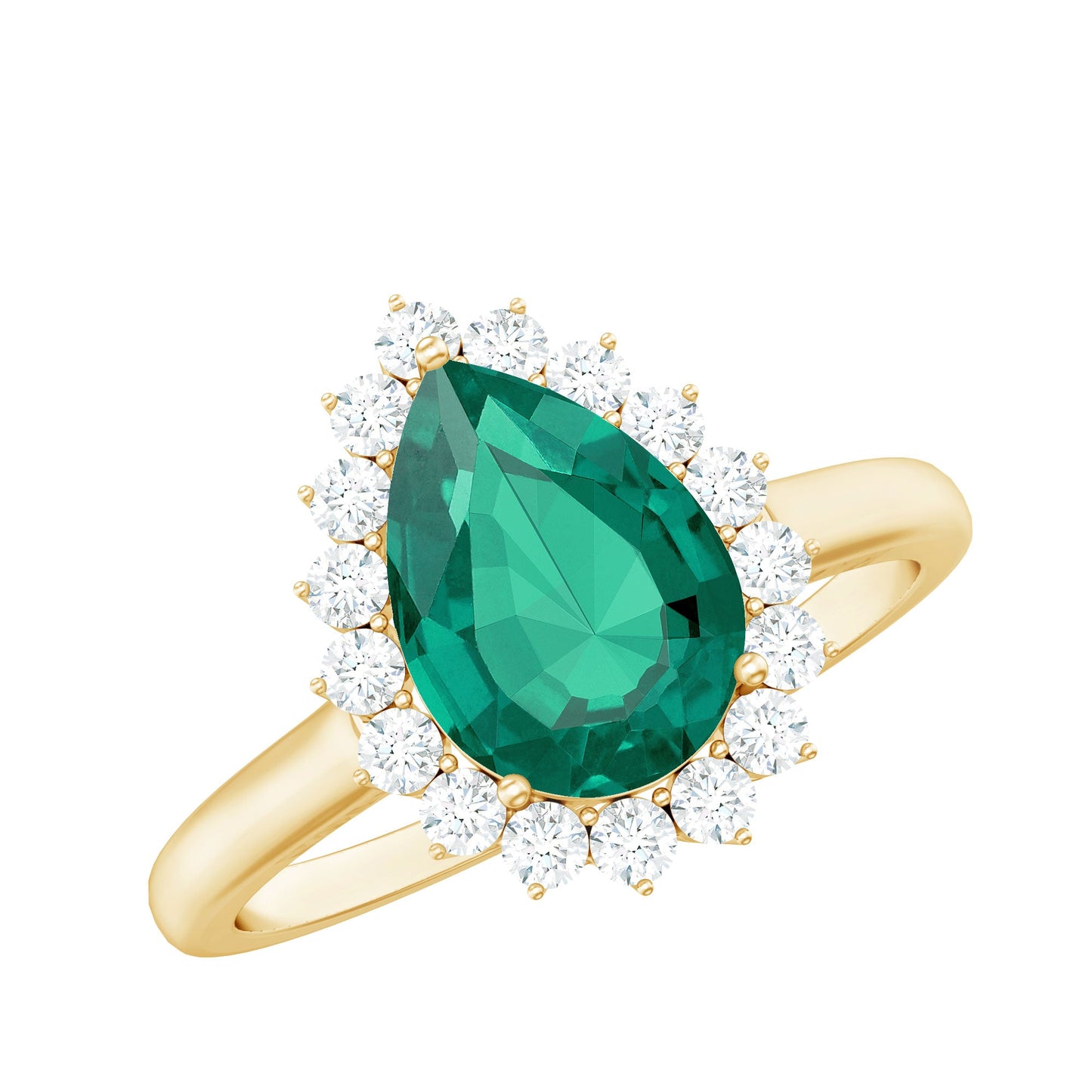 7X10 mm Pear Cut Lab Created Emerald Halo Engagement Ring with Diamond