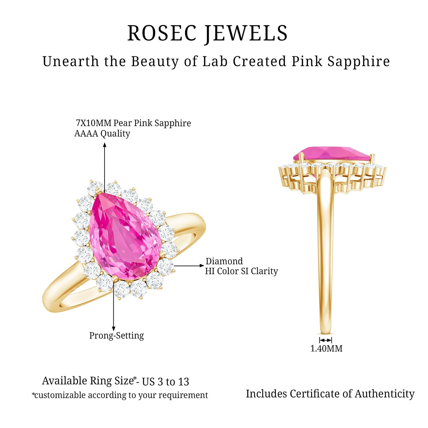 Pear Created Pink Sapphire and Diamond Halo Engagement Ring
