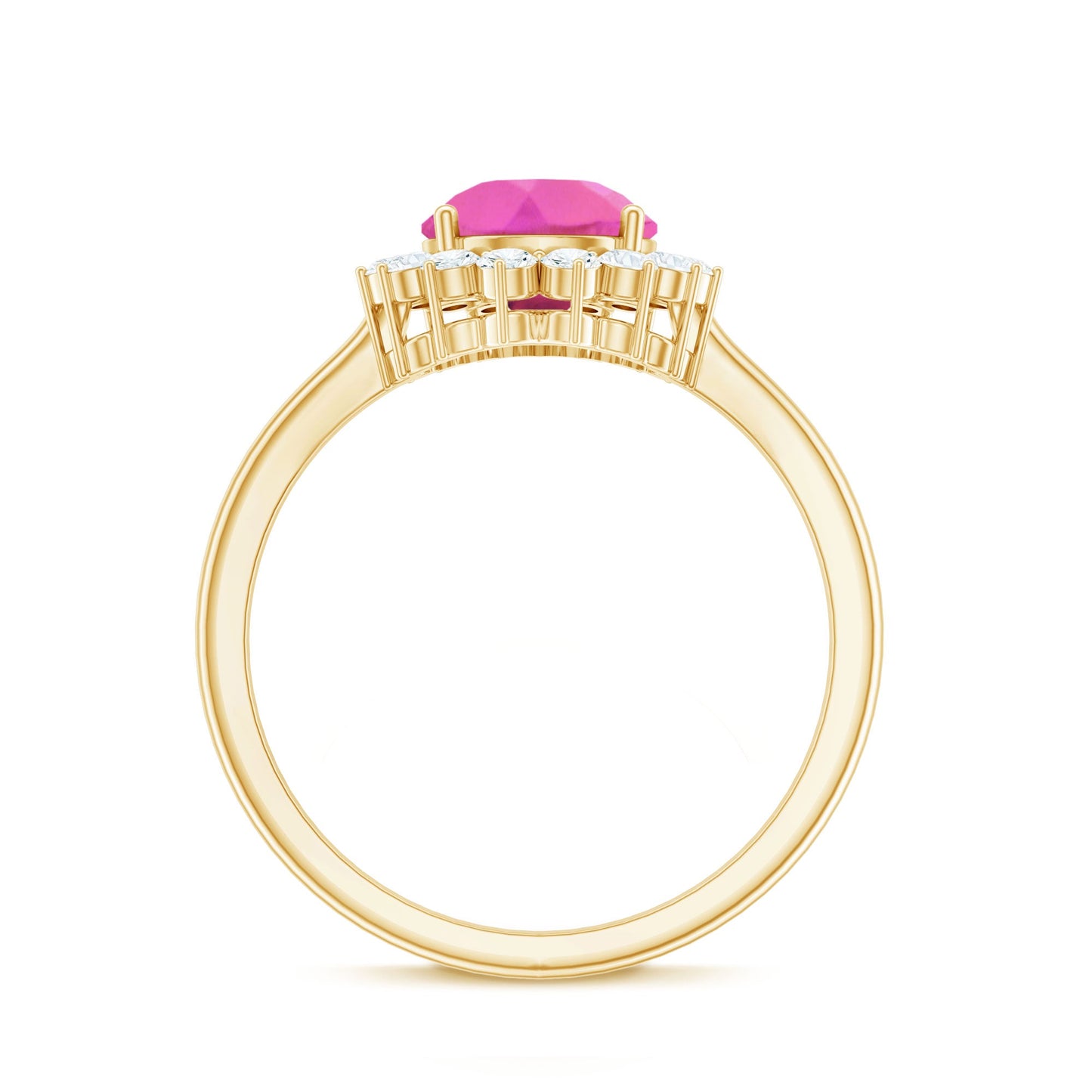 Pear Created Pink Sapphire and Diamond Halo Engagement Ring