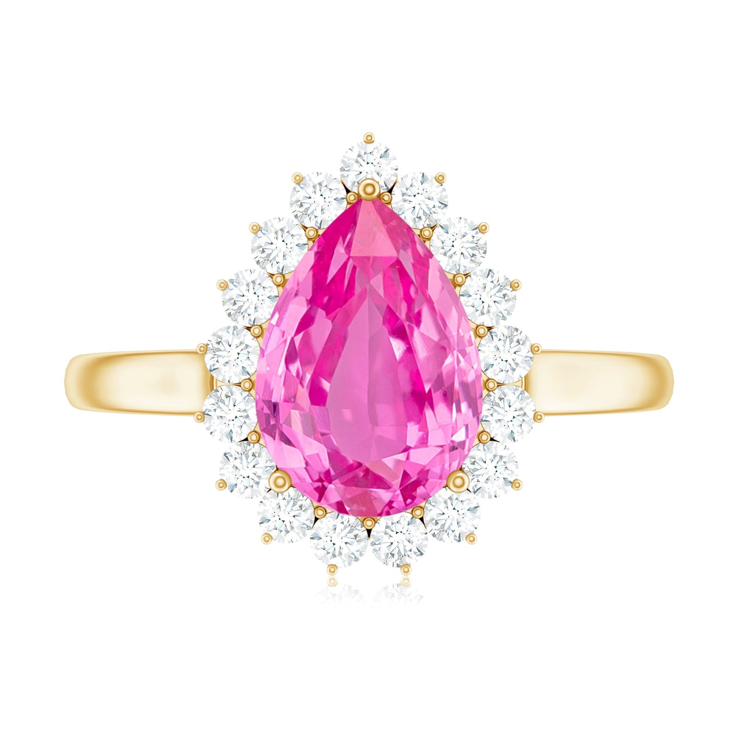 Pear Created Pink Sapphire and Diamond Halo Engagement Ring