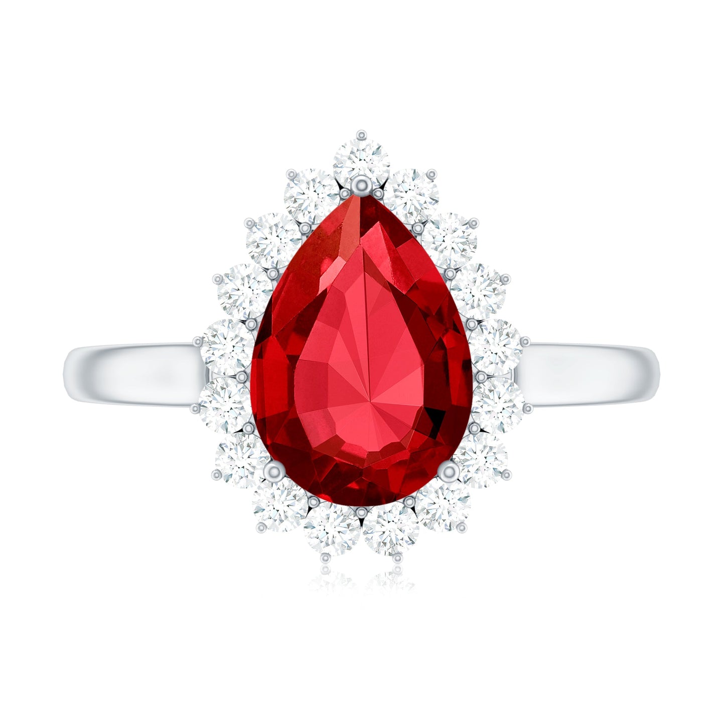 Certified 2.9 Carat Lab Grown Ruby Teardrop Engagement Ring with Diamond Halo