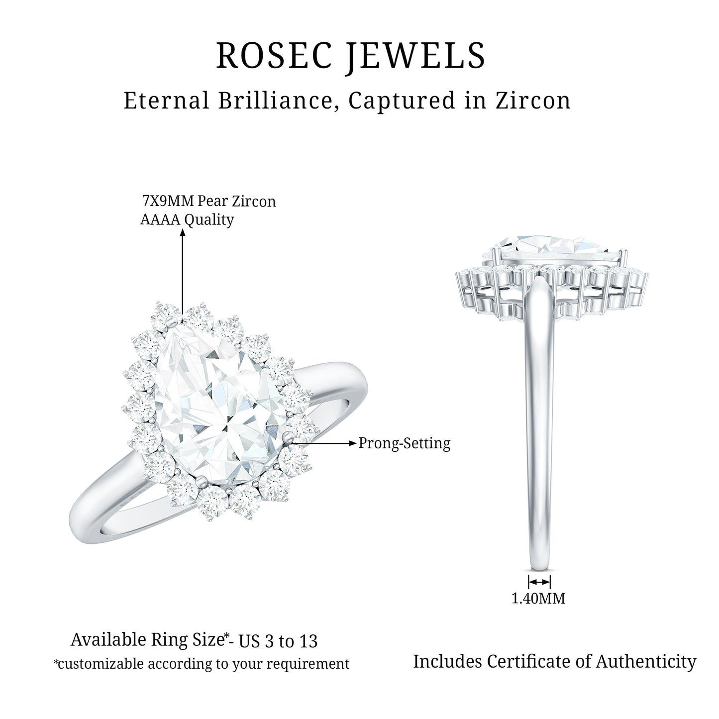Cubic Zirconia Teardrop Halo Engagement Ring