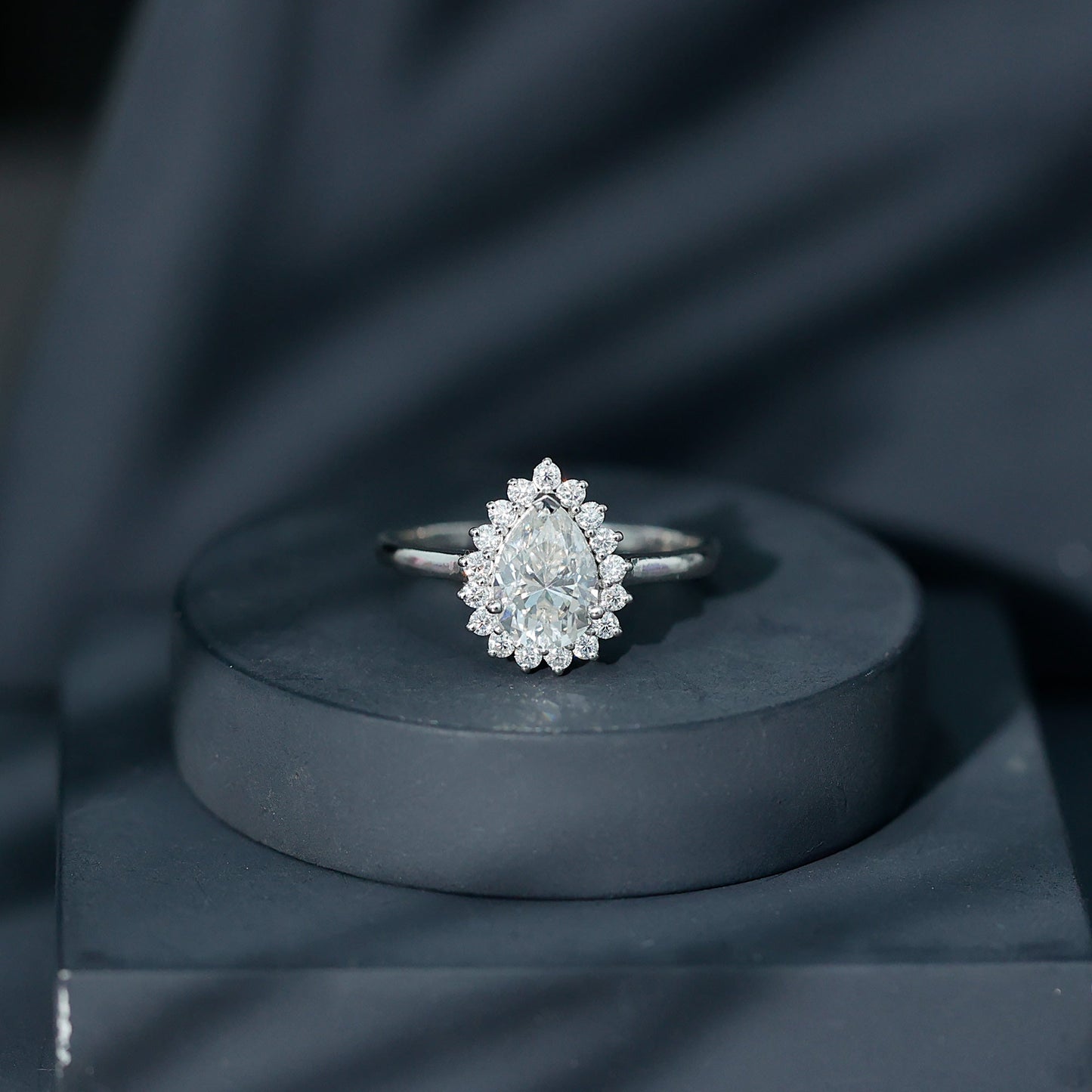 Cubic Zirconia Teardrop Halo Engagement Ring