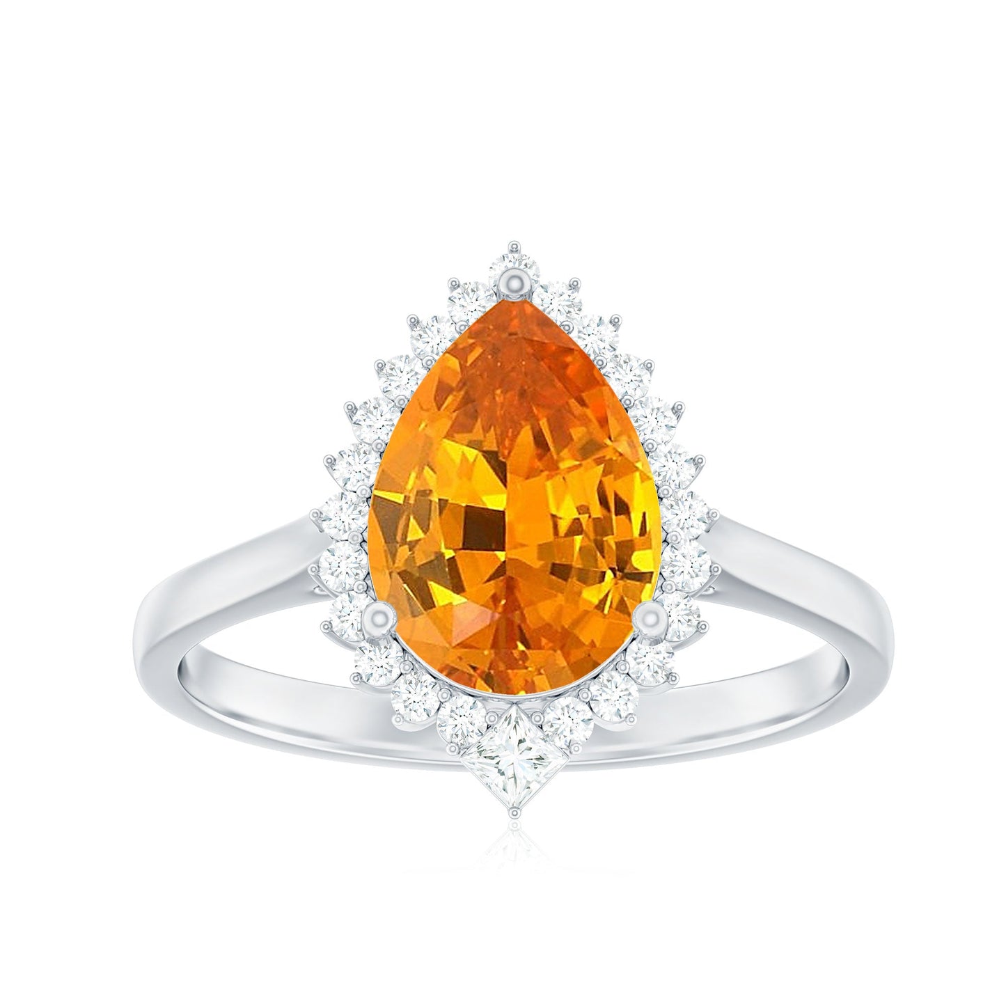 Certified 2.5 Carat Lab Grown Orange Sapphire Engagement Ring with Real Diamond Halo