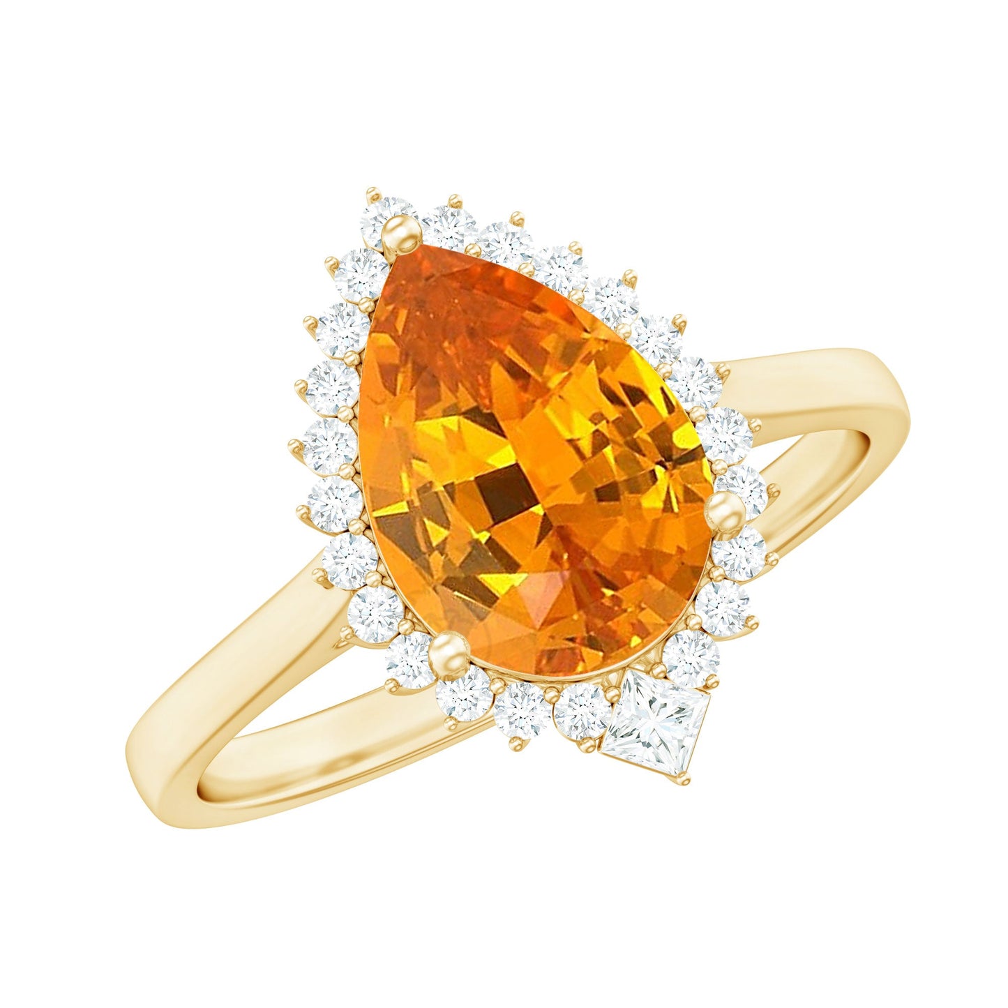 Certified 2.5 Carat Lab Grown Orange Sapphire Engagement Ring with Real Diamond Halo