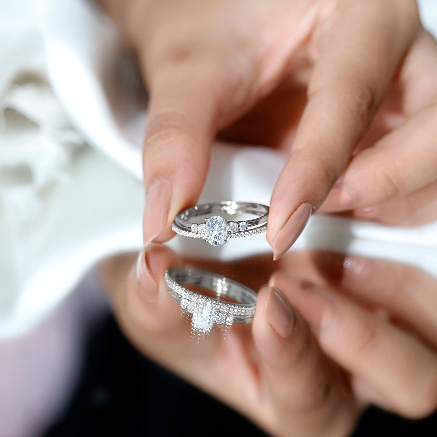 Certified 5X7 MM Oval Lab Grown Diamond Bridal Ring Set